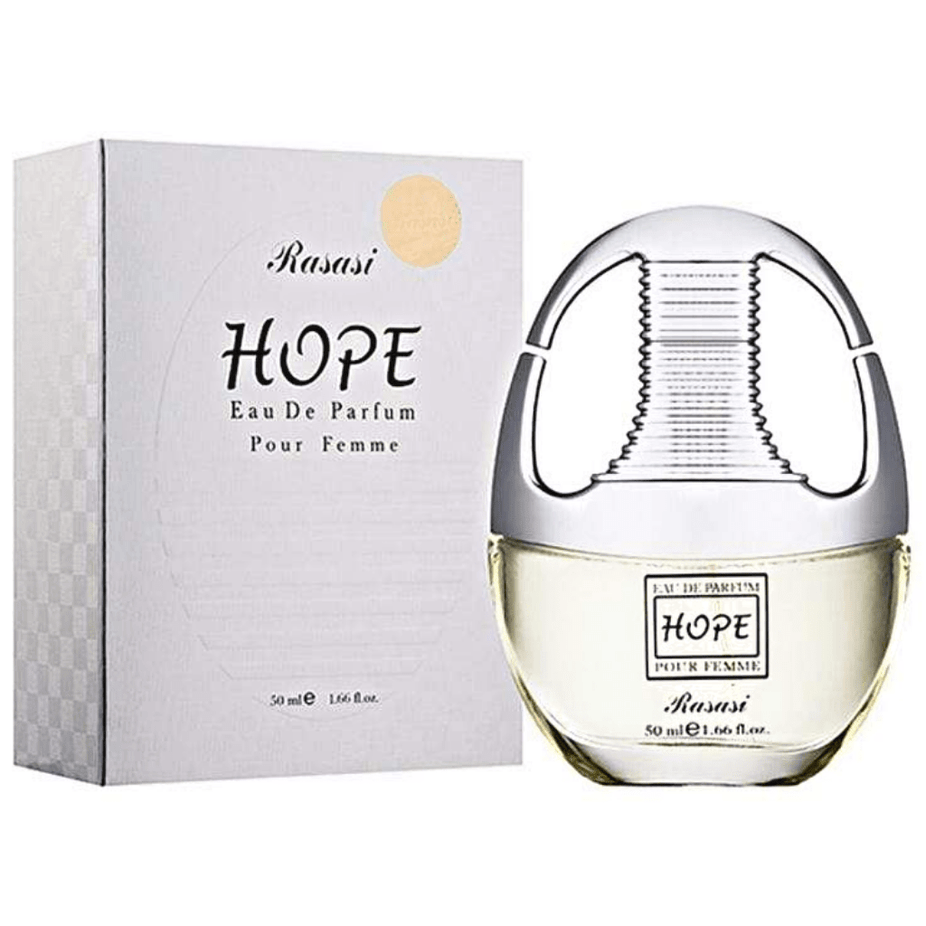 Hope EDP couple set by Rasasi, featuring 75ml men's and 50ml women's Eau De Parfum bottles with elegant packaging.