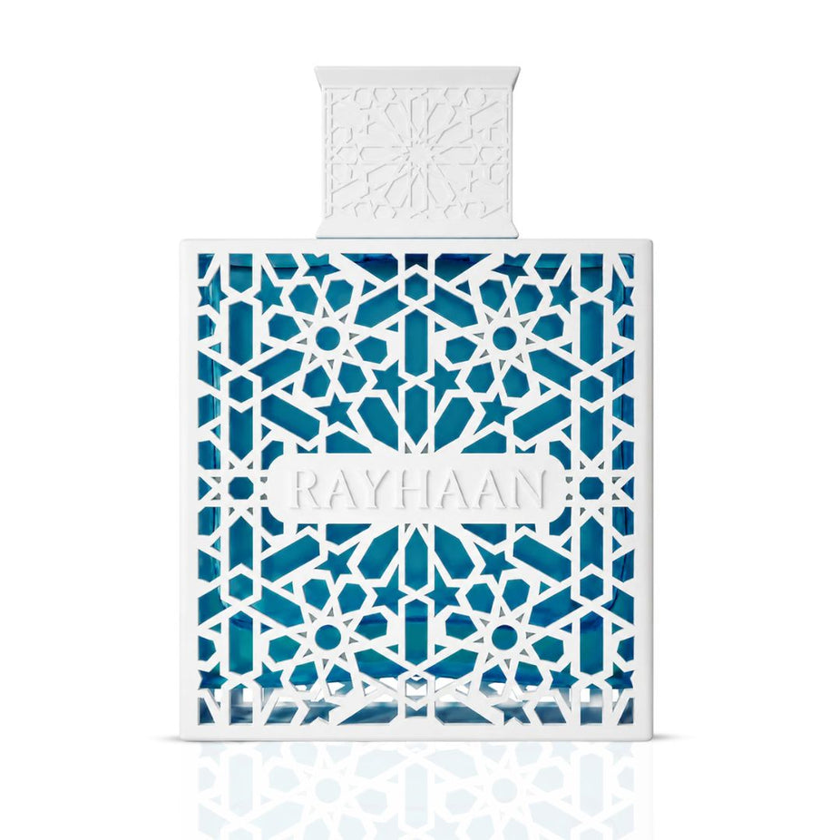 Rayhaan Azul Eau de Parfum spray 100ml bottle with elegant packaging and blue accents, showcasing the Rayhaan fragrance.