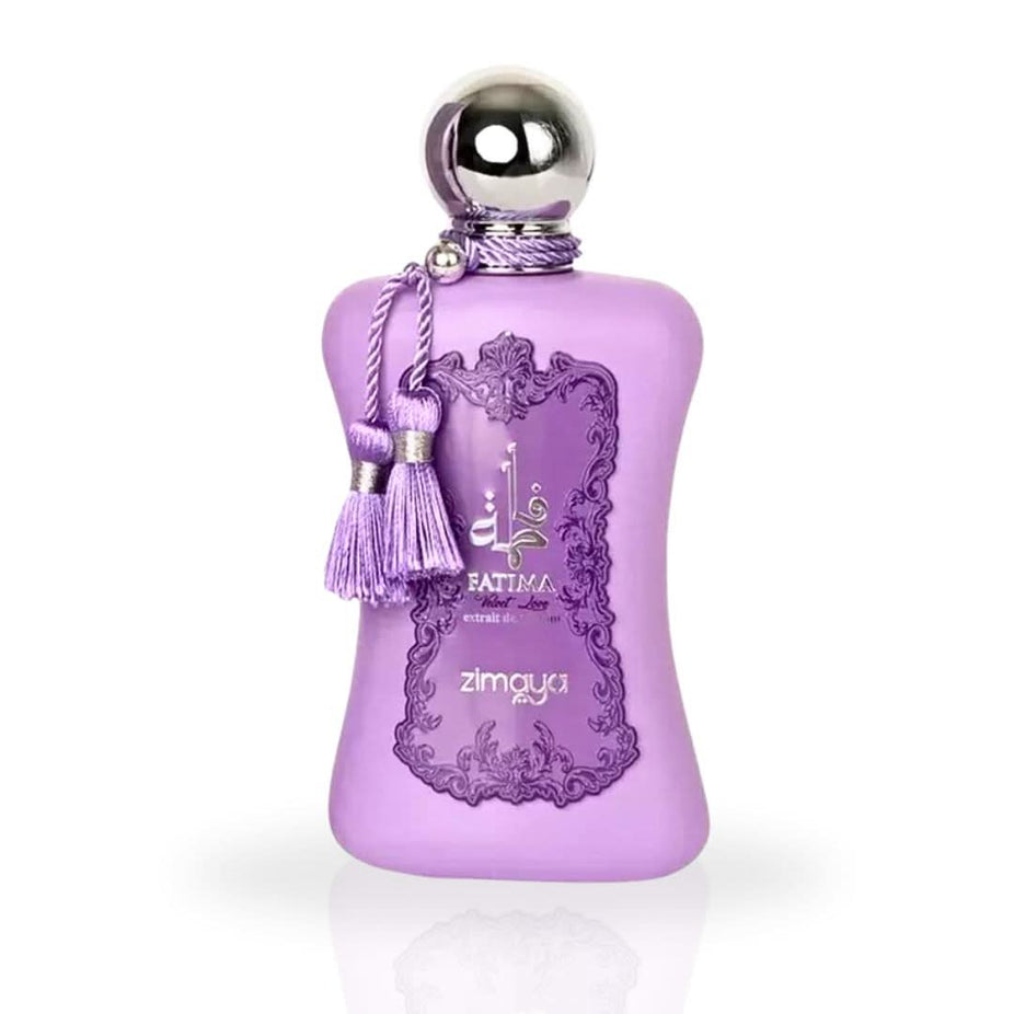 Zimaya Fatima Velvet Love Extrait de Parfum spray bottle, 100ml (3.4 oz), elegant fragrance with luxurious velvet packaging.