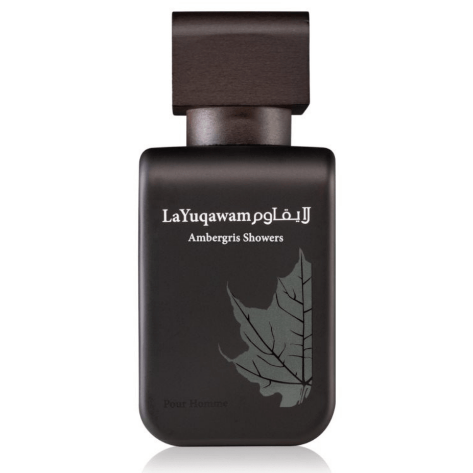 Rasasi La Yuqawam Ambregris Eau de Parfum spray bottle, 75ml, featuring elegant packaging and fragrance details.
