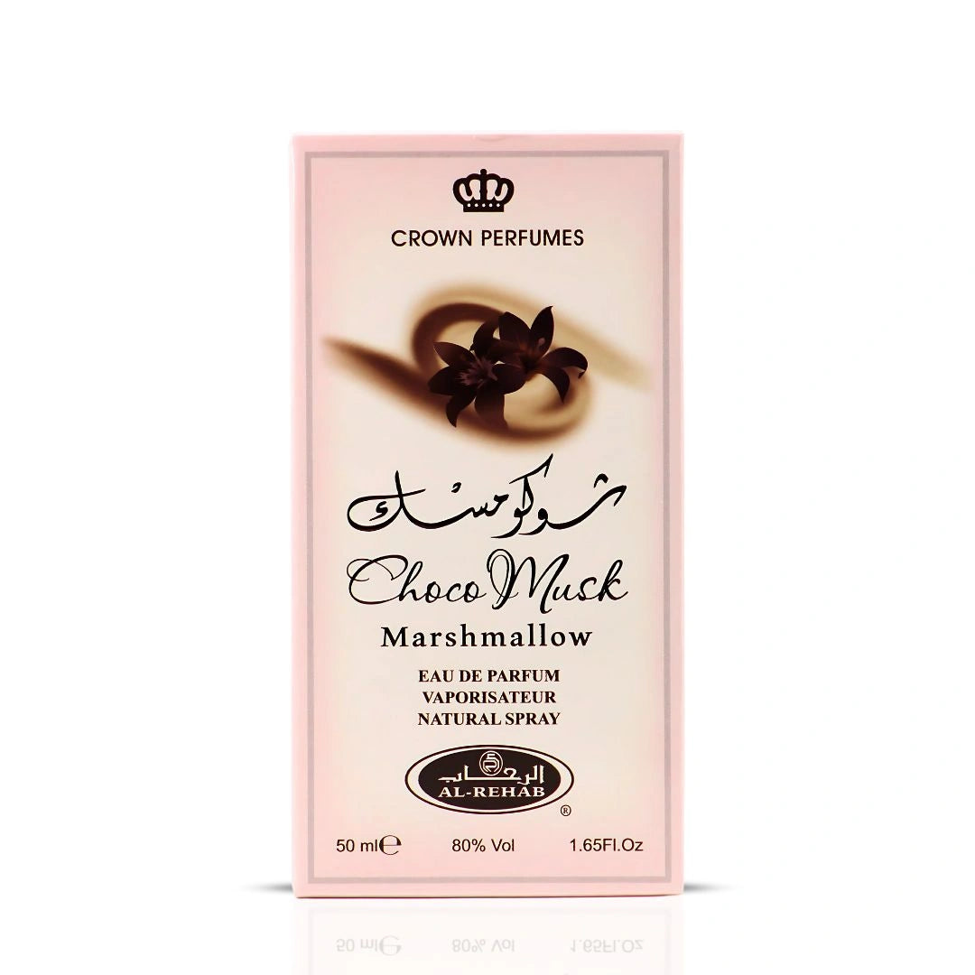 Choco Musk Marshmallow Eau De Parfum Spray 50ML (1.65 OZ) by Al Rehab | Strawberry Stuffed Marshmallows, Dusted with Cocoa Kisses - Intense Oud