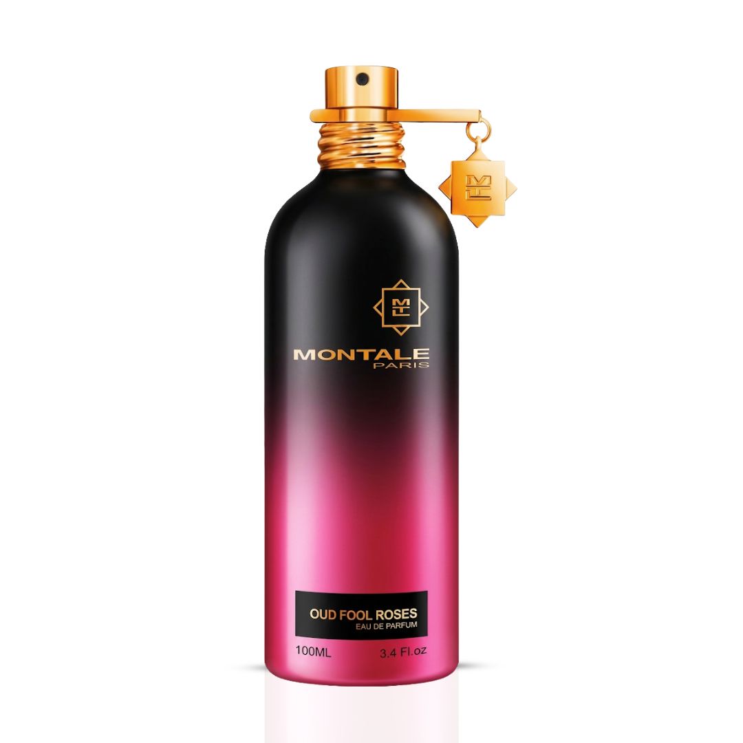 Montale Oud Fool Roses Eau de Parfum spray bottle, 100ml, featuring elegant packaging and floral-woody fragrance design.