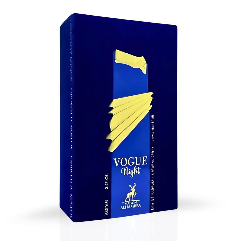 Maison Alhambra Vogue Night Eau de Parfum spray 100ml bottle with elegant black and gold design.