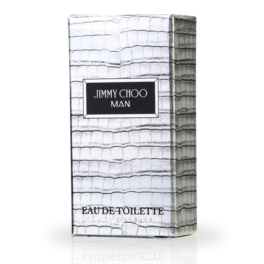 Jimmy Choo Man Cologne EDT miniature bottle, 4.5ml, showcasing the sleek packaging of the Jimmy Choo fragrance.