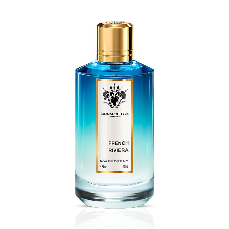 French Riviera Eau de Parfum spray by Mancera, 120ml, featuring elegant packaging and the luxurious perfume bottle.