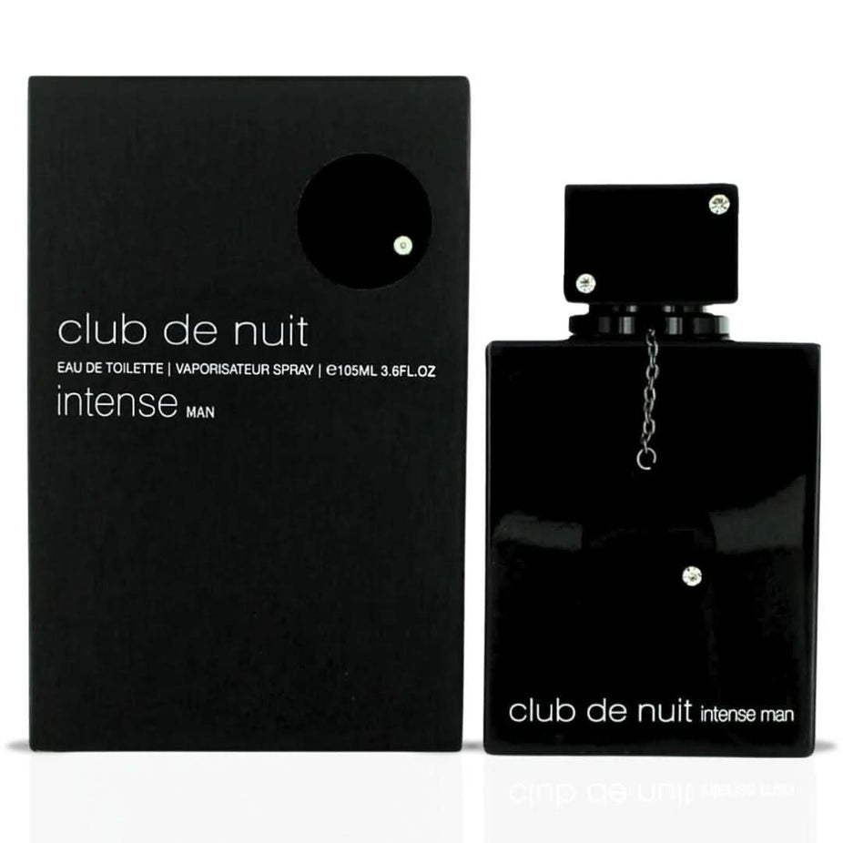 Armaf Club De Nuit Intense Men EDT and Women EDP perfume bundle, 105ml, showcasing sleek bottles with elegant labels.