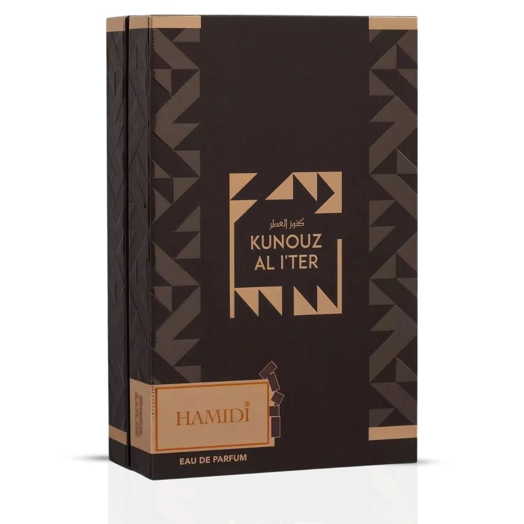 Kunouz Al Iter Eau de Parfum by Hamidi in 100ml spray bottle, featuring elegant floral and woody fragrance notes.