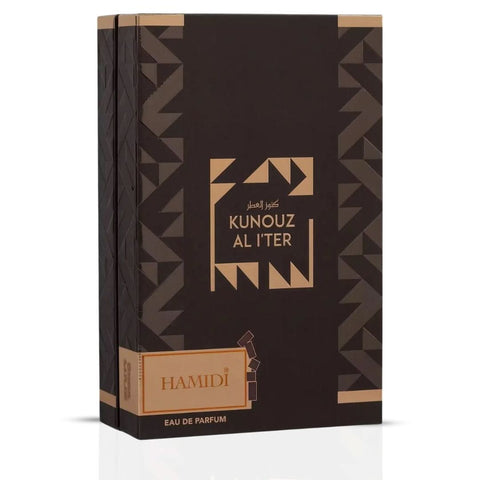 Kunouz Al Iter Eau de Parfum by Hamidi in 100ml spray bottle, featuring elegant floral and woody fragrance notes.