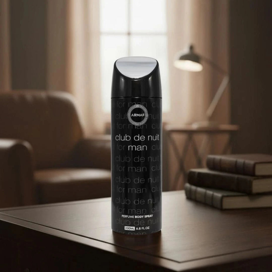 Armaf Club De Nuit Intense Man deodorant spray 200ml bottle with sleek black design and silver accents.