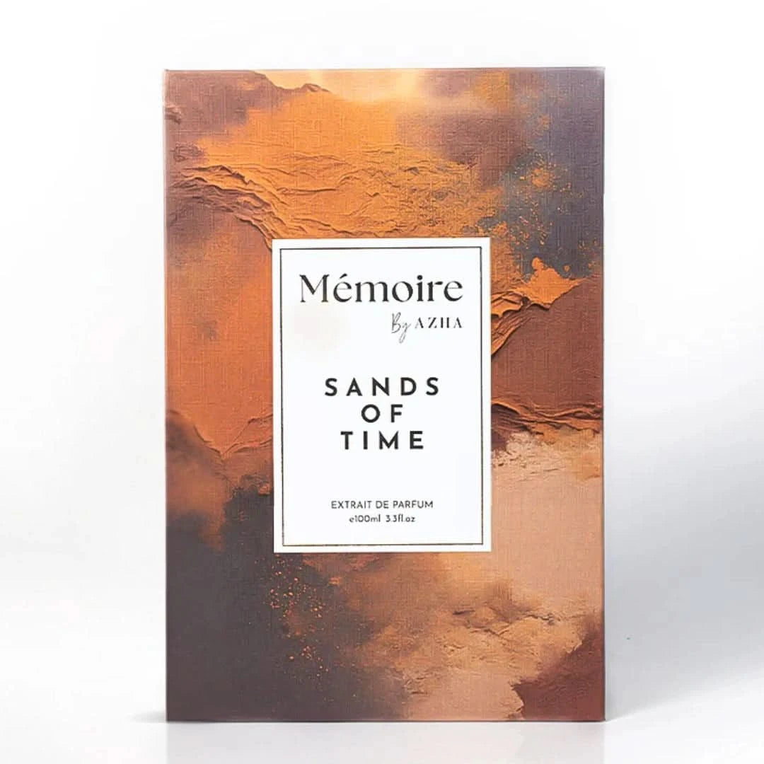 Azha Sands of Time Extrait de Parfum Spray 100ml, elegant bottle of Memoire Collection EDP fragrance with intricate design.