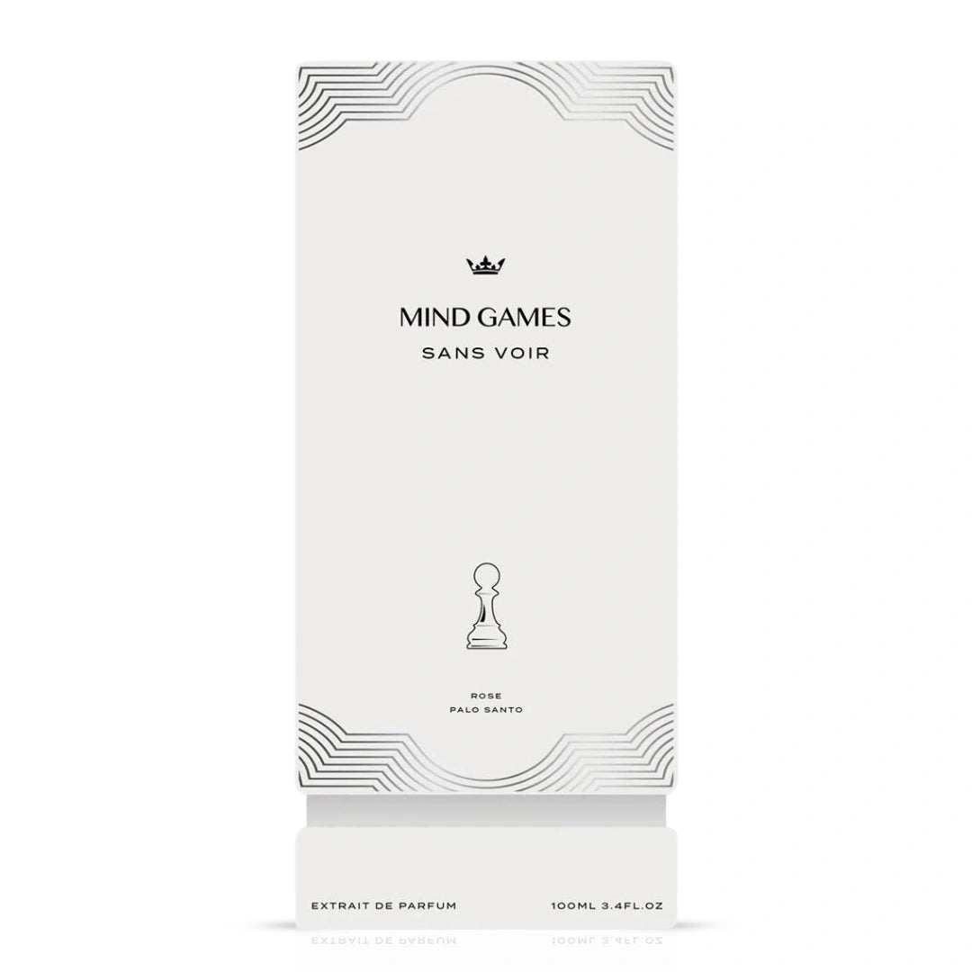 Sans Voir Extrait de Parfum 100ml by Mind Games, elegant EDP bottle with minimalist design for refined fragrance.