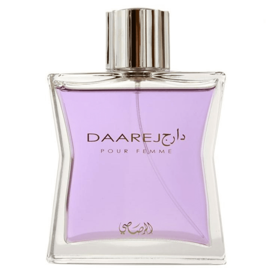 Rasasi Daarej for Women Eau de Parfum spray 100ml bottle, elegant design, showcasing the fragrance packaging.