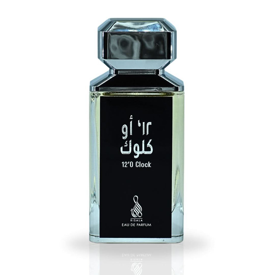 RISALA 12 O'Clock Eau de Parfum spray 100ml bottle with elegant packaging and branding, showcasing the fragrance container.