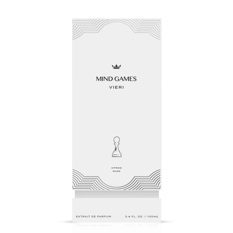 Vieri Extrait de Parfum 100ml by Mind Games, elegant perfume bottle with minimalist design, showcasing the EDP fragrance.