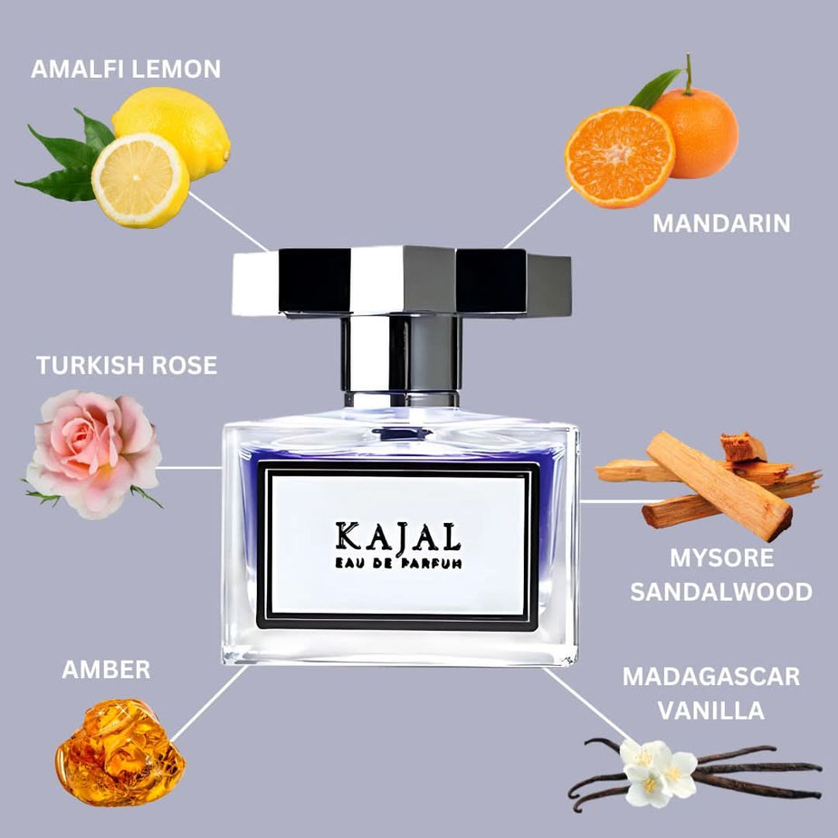 Kajal Eau de Parfum Spray 100ml bottle with sleek design, showcasing the elegant packaging of the Kajal EDP fragrance.