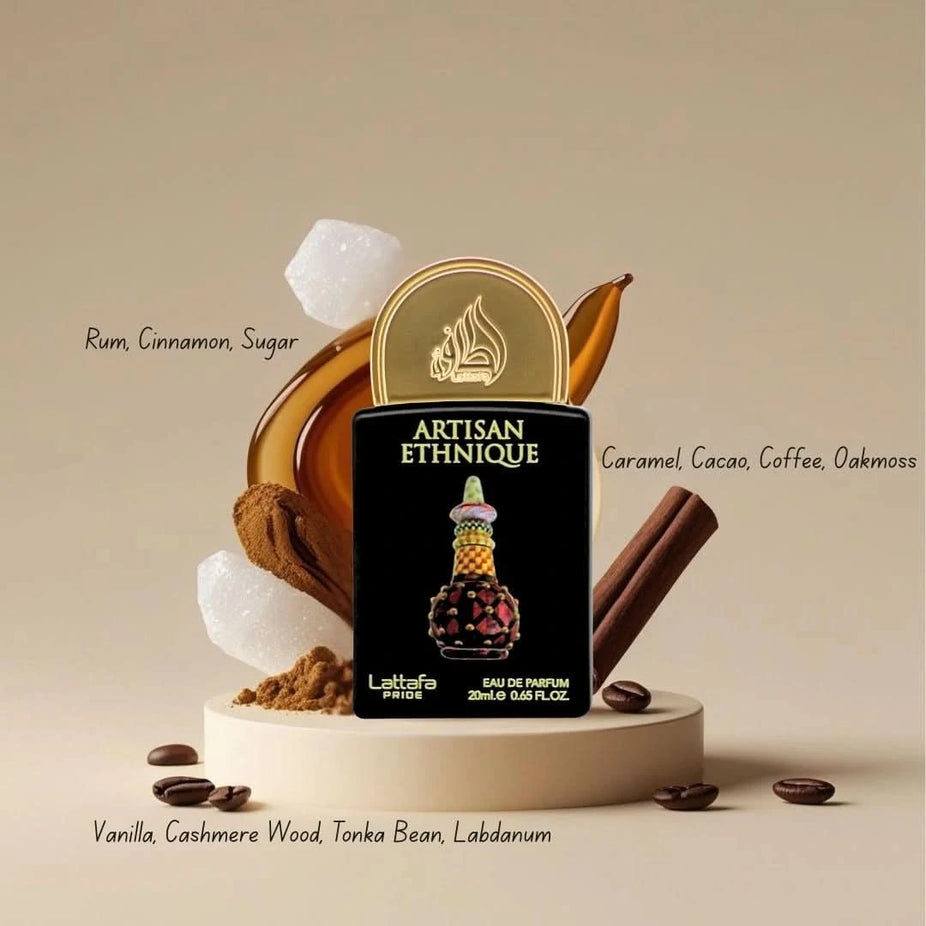 Lattafa Pride Eau de Parfum gift set collection with five 20ml bottles, featuring elegant perfume packaging and bottles.
