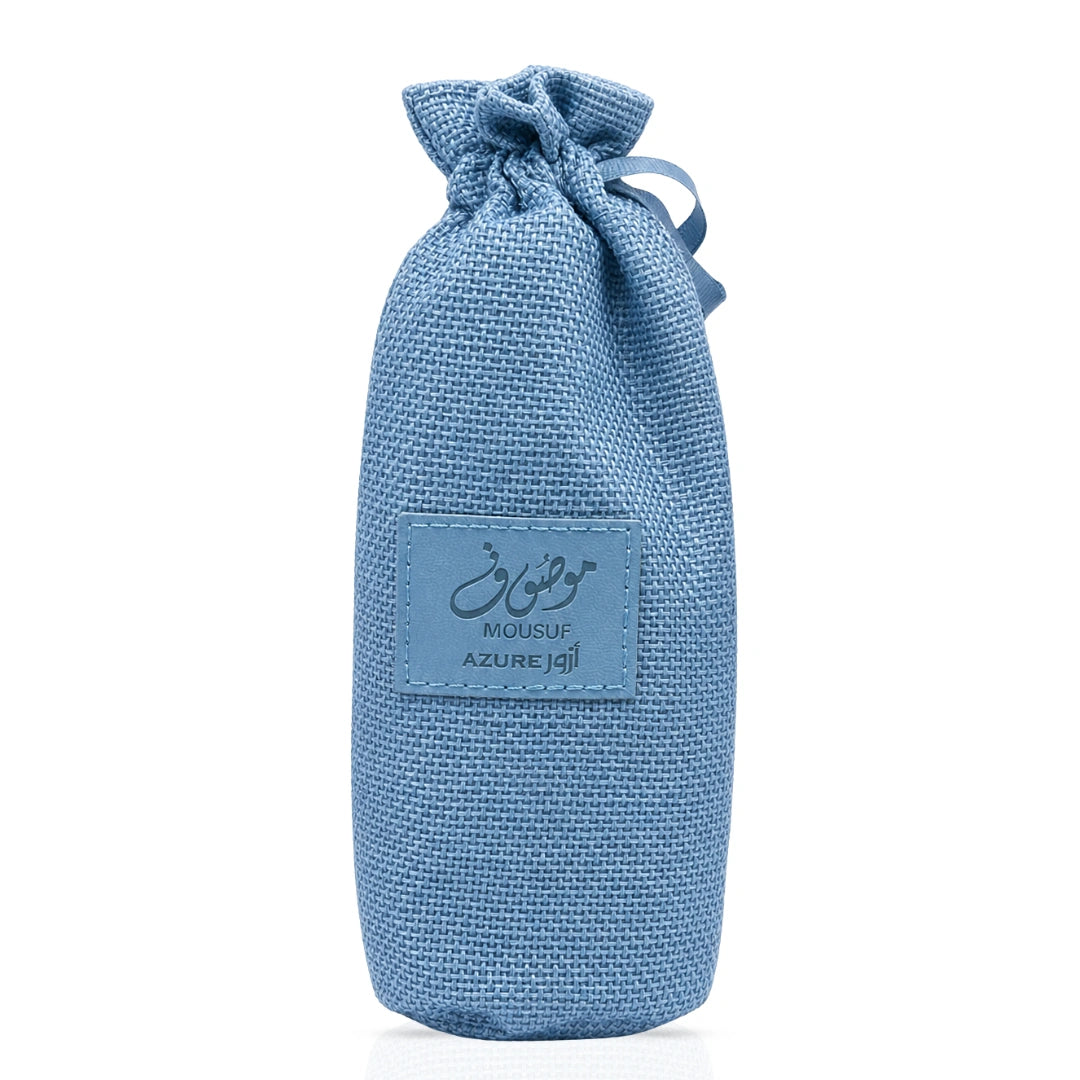 Mousuf Azure Eau de Parfum spray by Ard Al Zaafaran, 100ml bottle with elegant blue design and silver cap.