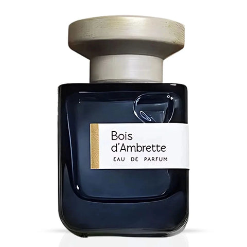 Atelier Materi Bois d'Ambrette Eau de Parfum spray bottle, 100ml, with elegant packaging and amber-colored liquid inside.