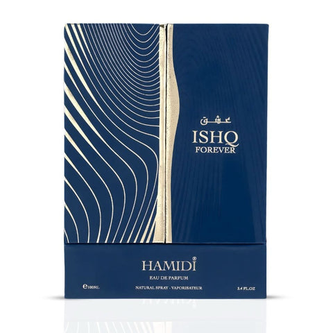 Hamidi Ishq Forever Eau de Parfum spray bottle, 100ml, with elegant packaging and floral-inspired design.
