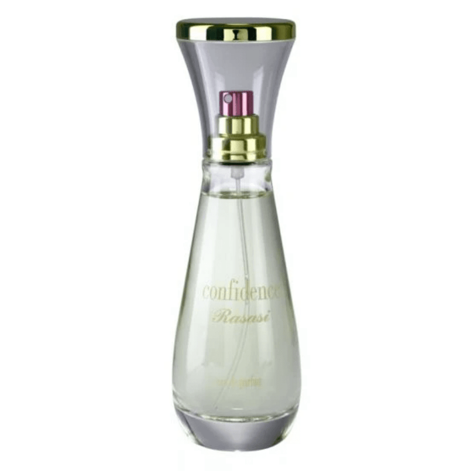 Rasasi Confidence for Women Eau De Parfum 75ml bottle, elegant fragrance with floral and fruity notes, in a sleek perfume packaging