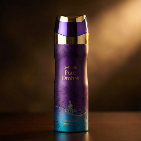 RISALA Pure Ombre Perfumed Body Spray 200ml deodorant bottle with a sleek design and colorful ombre label.