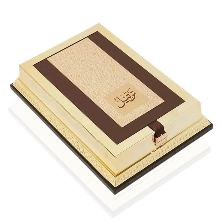 Arabian Oud Tarteel Gold Eau de Parfum spray 75ml bottle with gold accents and elegant packaging.