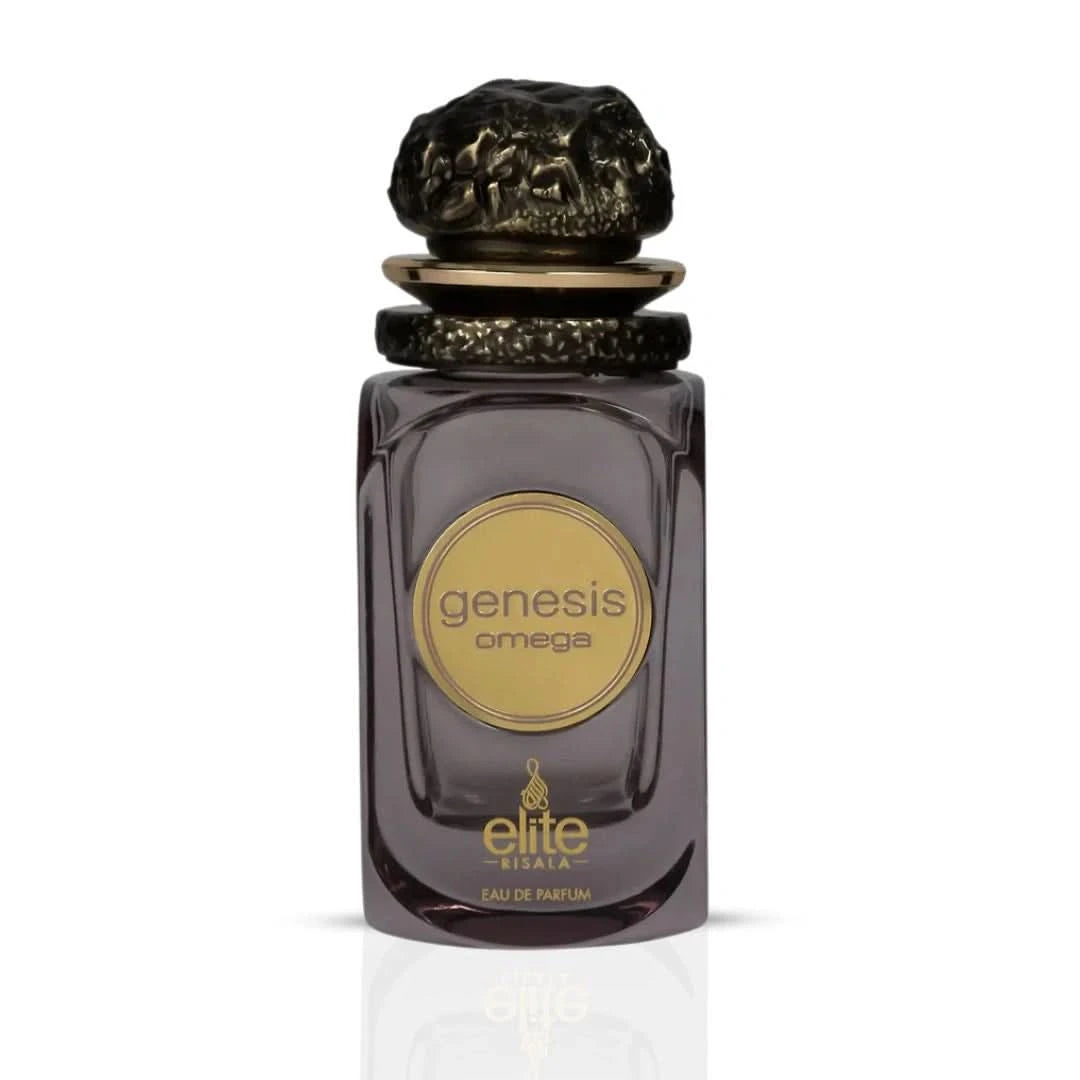 Elite Risala Genesis Omega Eau de Parfum spray 100ml bottle with sleek design and elegant packaging.
