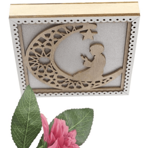 Islamic Ramadan Light up Frame - Crescent Moon With Person Praying - Intense oud
