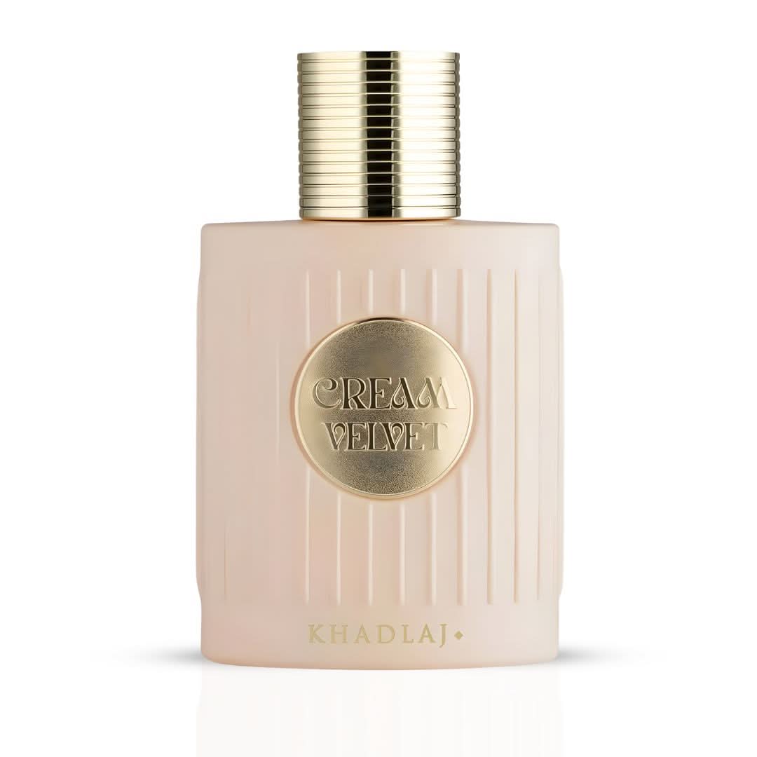 Khadlaj Cream Velvet Eau de Parfum Spray 100ml in velvet pouch, elegant fragrance bottle with luxurious cream velvet design.