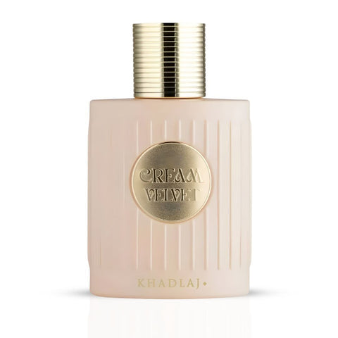 Khadlaj Cream Velvet Eau de Parfum Spray 100ml in velvet pouch, elegant fragrance bottle with luxurious cream velvet design.