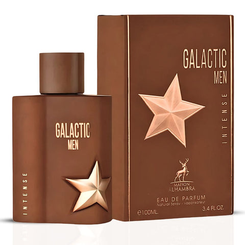 Galactic Men Intense & Galactic Men Elixir Eau De Parfum Sprays 100ML (3.4 OZ) by Maison Alhambra | A Rich, Smoky Duo with Notes of Tobaco, Honey & Amber for a Bold Scent Experience. (Bundle) - Intense Oud
