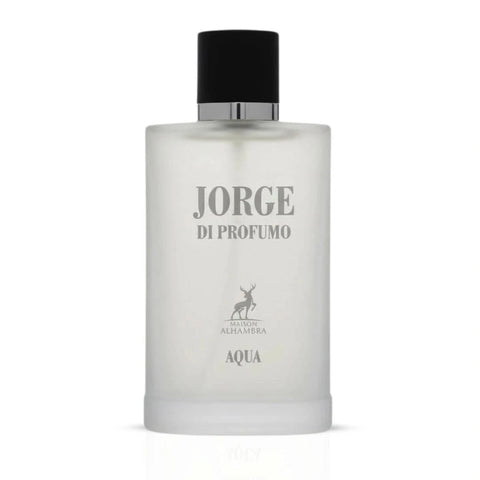 Maison Alhambra Jorge di Profumo Aqua Eau de Parfum spray bottle, 100ml, with elegant packaging and floral scent details