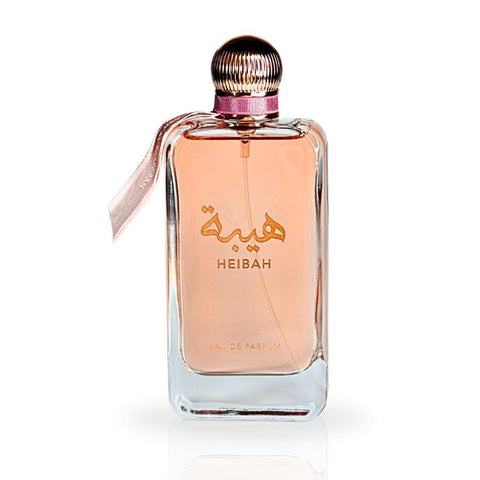 Heibah Eau de Parfum spray by Ard Al Zaafaran in a 100ml bottle, displayed with a velvet pouch and elegant packaging.