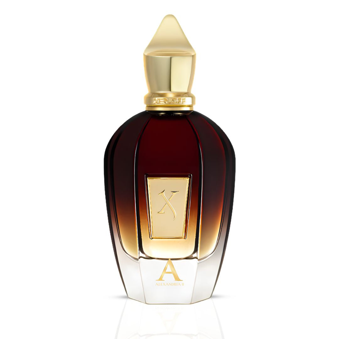 Xerjoff Alexandria II parfum spray 100ml bottle with intricate design and silver cap, showcasing luxurious fragrance packaging.