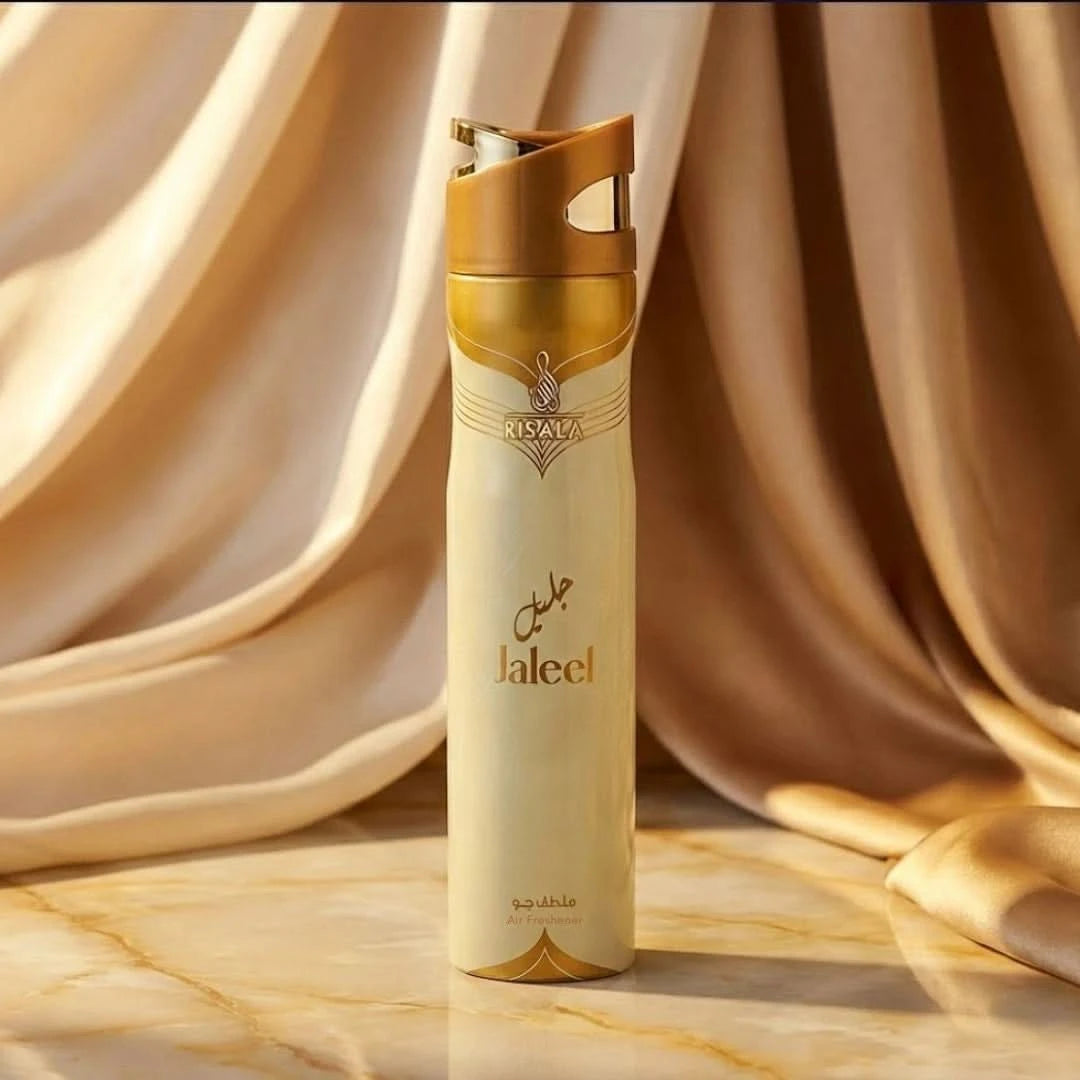 Risala Jaleel Air Freshener 300ml bottle with a sleek design, showcasing the product label and packaging.