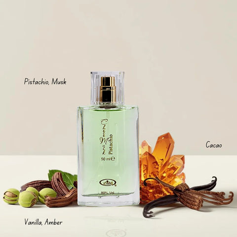 Choco Musk Pistachio Eau de Parfum Spray 50ml (1.65 oz) by Al Rehab & Pink Blush Shams Al Emarat Khususi Eau de Parfum Spray 50ml (1.7 oz) by Ard Al Zaafaran (Bundle)