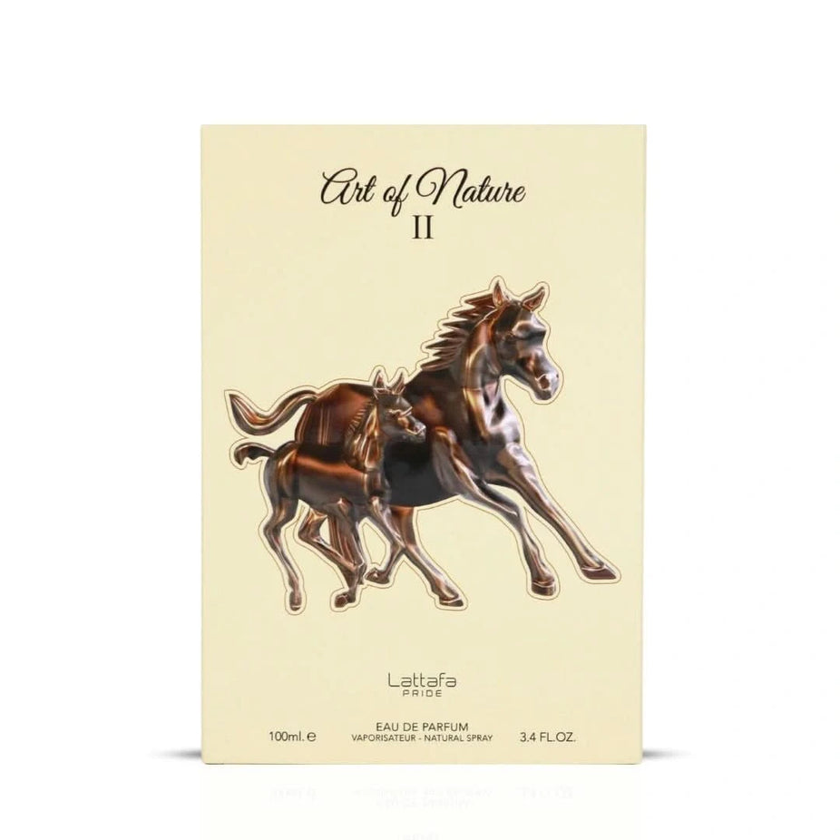 Art of Nature II Eau de Parfum spray by Lattafa Pride, 100ml bottle with elegant packaging and fragrance details.