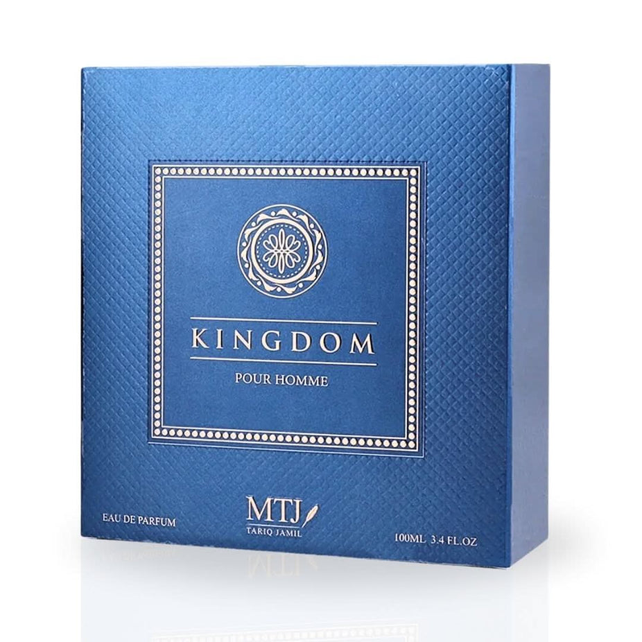 Kingdom Pour Homme EDP spray by MTJ, 100ml bottle, showcasing the luxurious, citrusy, woody masculine scent.