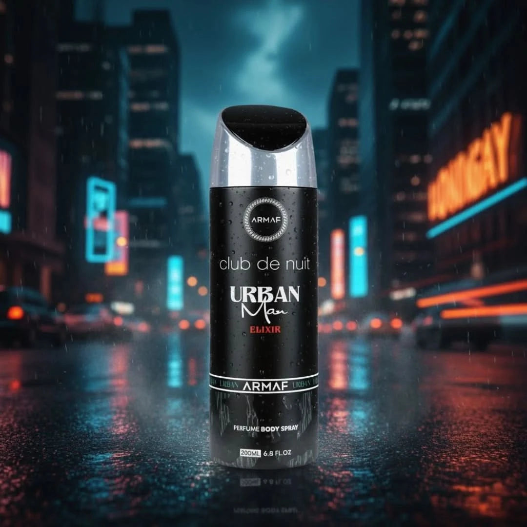 Armaf Club De Nuit Urban Elixir deodorant spray 200ml displayed with sleek packaging and spray nozzle, suitable for daily use.
