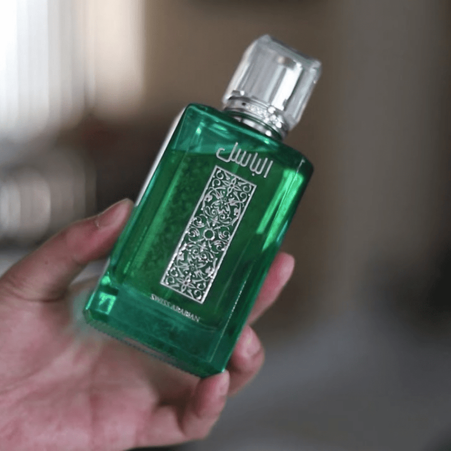 Swiss Arabian Al Basel men’s 100ml Eau De Parfum bottle with elegant design and branding visible.