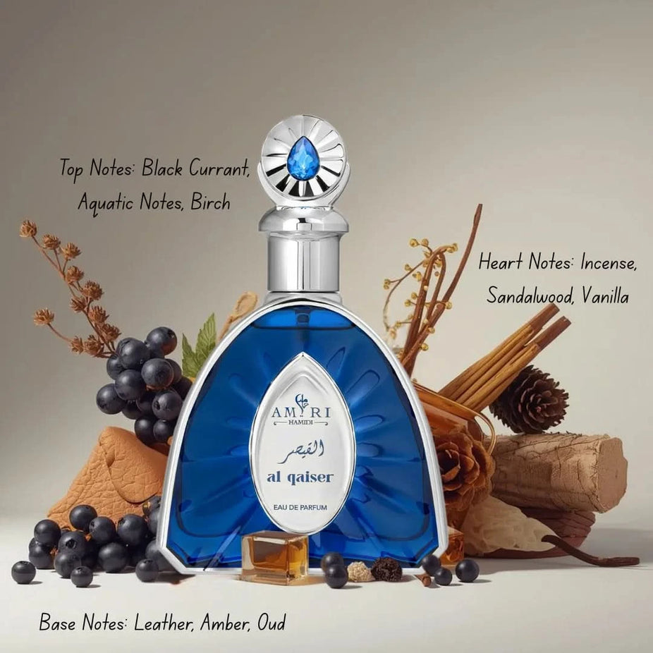 Hamidi Al Qaiser Amiri and Ghalya Amiri Eau de Parfum sprays in a 100ml bundle, featuring elegant glass bottles with fragrance caps.