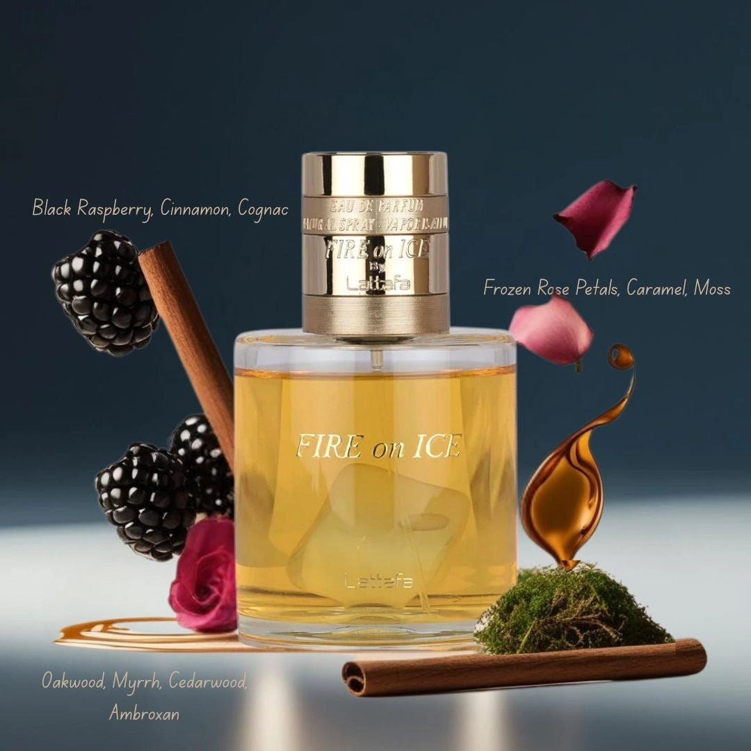 Fire On Ice Eau de Parfum Spray 110ml (3.71oz) by Lattafa | The Warmth of Fire, the Allure of Ice - Intense Oud