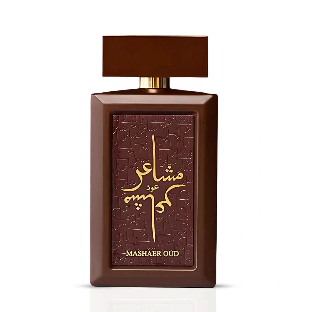 Mashaer Oud Eau de Parfum spray by Oud Elite, 100ml bottle with elegant packaging, showcasing luxurious fragrance for women and men.