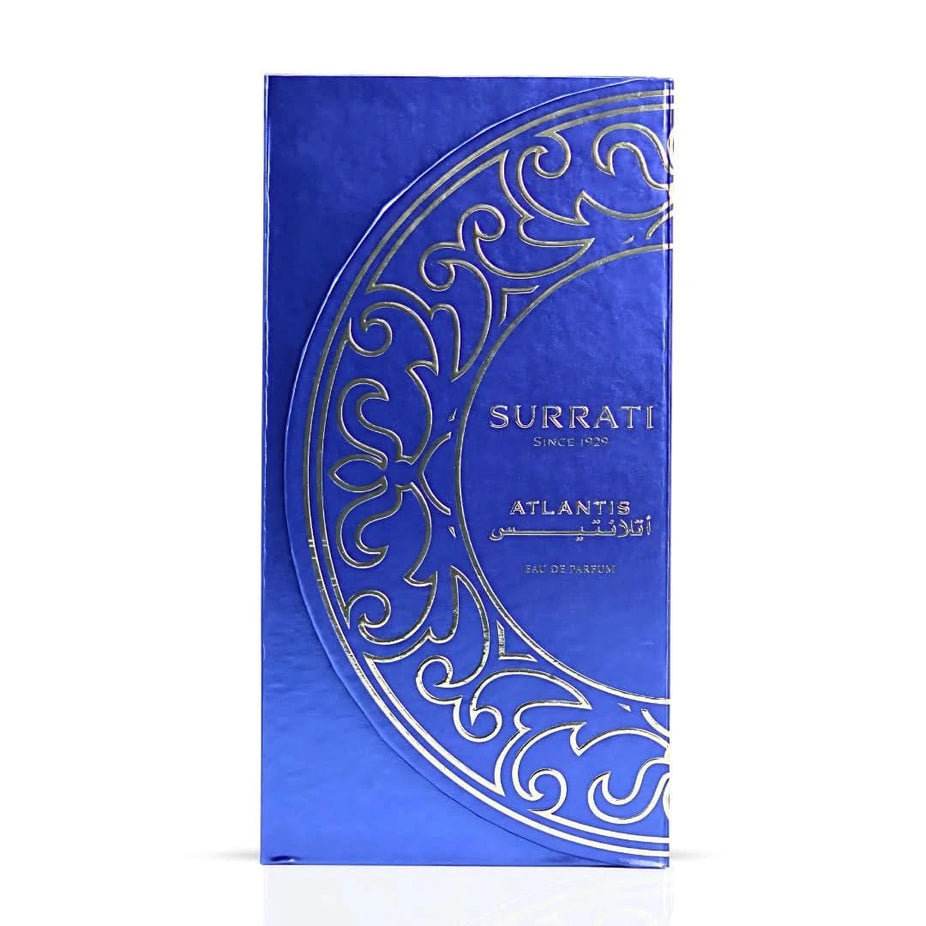 Surrati Atlantis Eau de Parfum Spray 140ml bottle with elegant packaging and a sleek design.