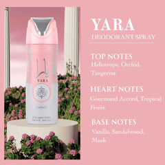 Yara Perfumed Body Spray 200ml (6.7 oz) for Women by Lattafa | Stay Fresh With a Soft Blend of Orchid, Tropical Fruits & Creamy Vanilla.