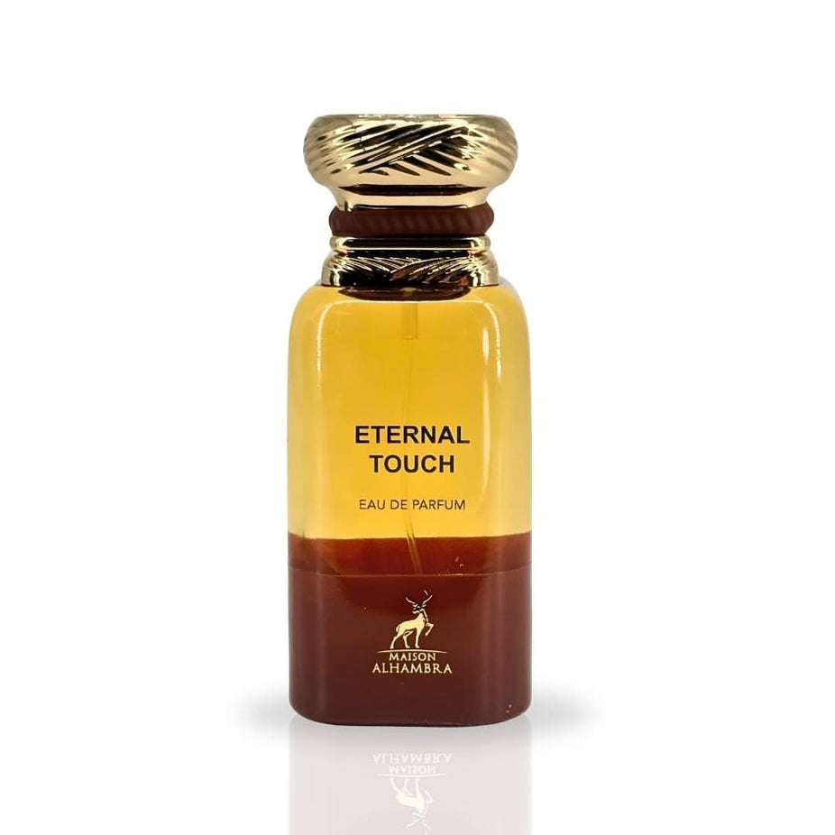 Eternal Touch Eau de Parfum spray by Maison Alhambra, 80ml, featuring a sleek glass bottle with elegant design.