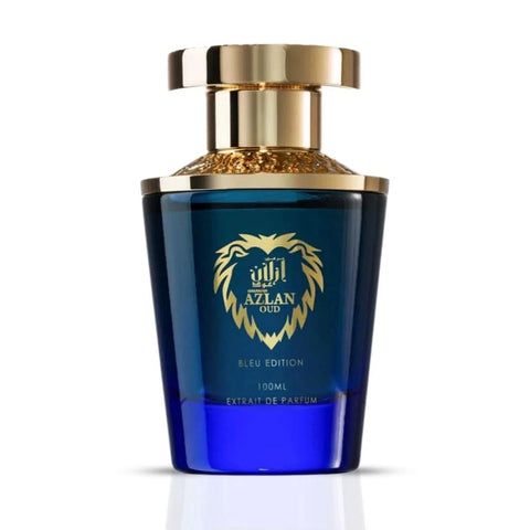 Al Haramain Azlan Oud Bleu Edition Extrait de Parfum spray bottle, 100ml, featuring elegant packaging and a sleek design.