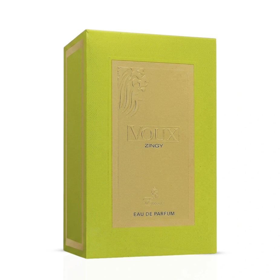 Paris Corner Voux Zingy Eau de Parfum spray bottle, 100ml, with sleek design and elegant packaging.