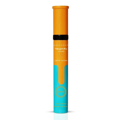 Odyssey Mandarin Sky Eau de Parfum spray by Armaf, 10ml bottle with sleek packaging and a Mandarin citrus scent.