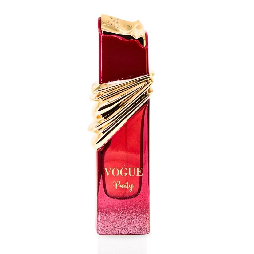 Maison Alhambra Vogue Party Eau de Parfum spray 100ml, elegant bottle with velvet pouch, luxurious fragrance for special occasions